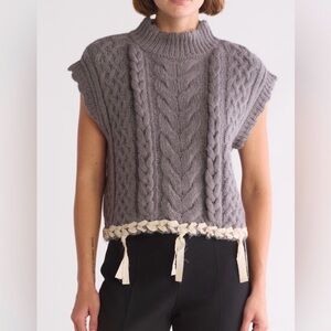 Elie Tahari Gray Cable Knit Sleeveless Turtleneck